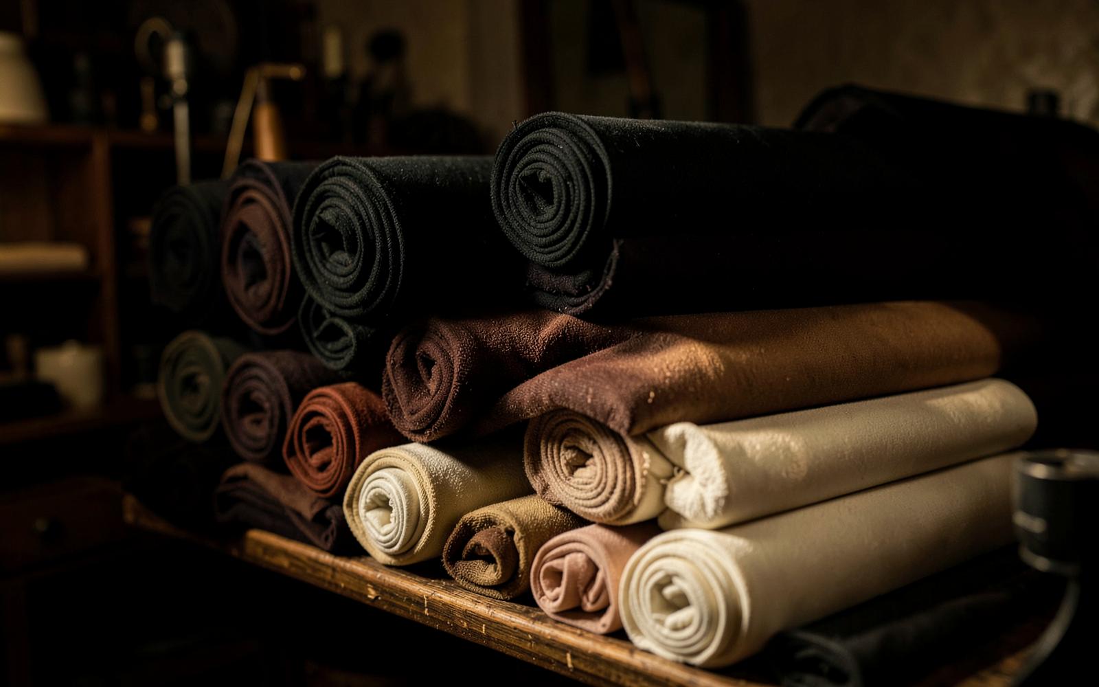 Premium fabric bolts in the ASMA tailoring atelier